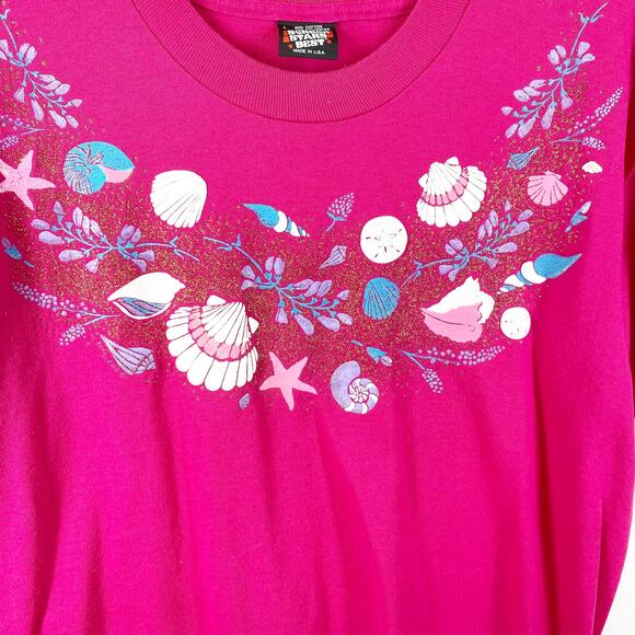 Vintage Grandma T-Shirt Dark Pink Womens Sea Shell Graphic Short Sleeves Large - Picture 3 of 8